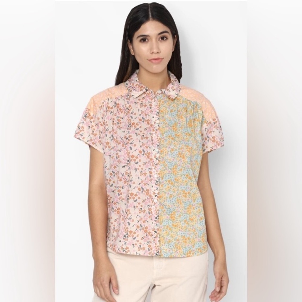 American Eagle Mixed Print Floral Button Down